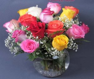 colorful roses in vase